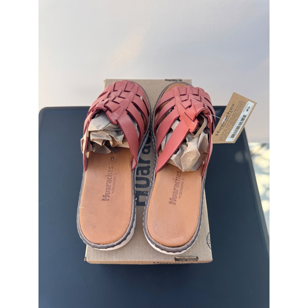 Huaraches by Bearpaw Women's Vanessa Coral Woven‎ Leather Slide Sandals - Size 5